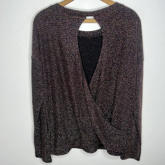 PAIGE Celeste Open Back Lurex Striped Metallic Weave Long Sleeve Shirt - Picture 6 of 13